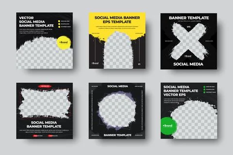 Black web banner EPS template, vector brochure for social media with linear e Stock Illustration