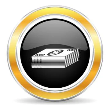 Black web button with golden ring Illustrazione stock