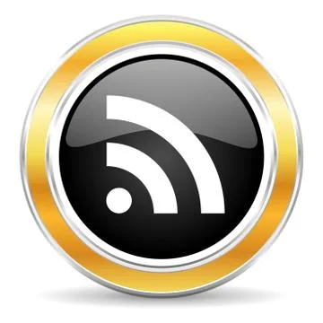 Black web button with golden ring Illustrazione stock