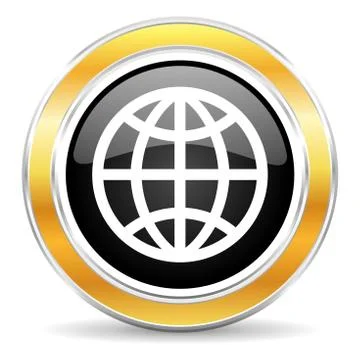 Black web button with golden ring 库存插图