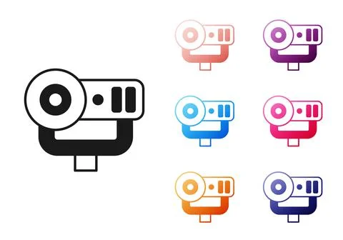 Black Web camera icon isolated on white background. Chat camera. Webcam icon 스톡 일러스트