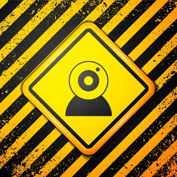 Black Web camera icon isolated on yellow background. Chat camera. Webcam icon 스톡 일러스트