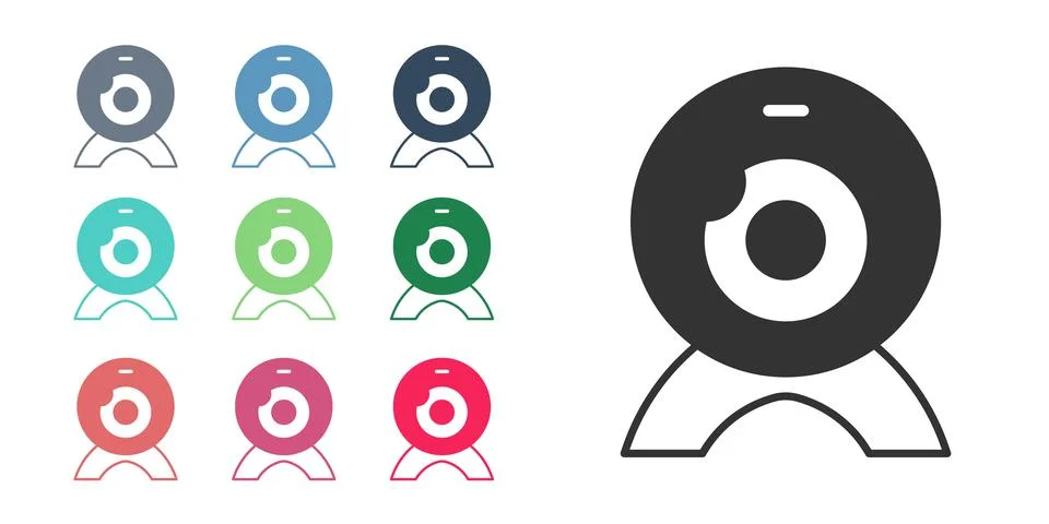 Black Web camera icon isolated on white background. Chat camera. Webcam icon Stock Illustration