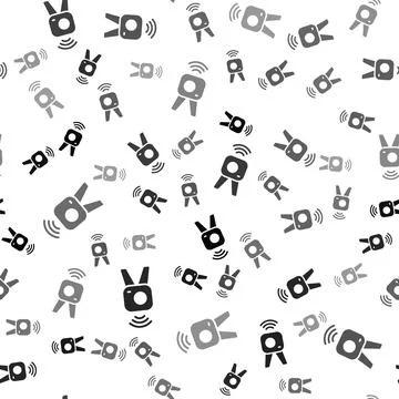 Black Web camera icon isolated seamless pattern on white background. Chat camera Illustrazione stock