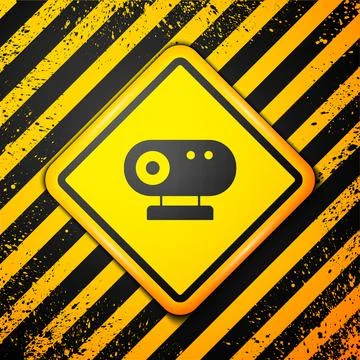 Black Web camera icon isolated on yellow background. Chat camera. Webcam icon Stockillustratie