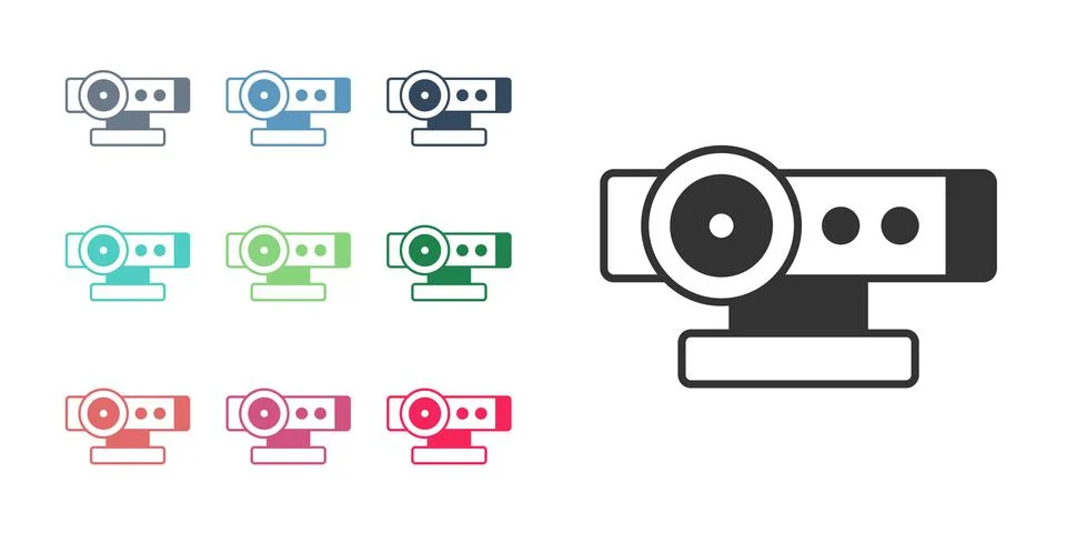 Black Web camera icon isolated on white background. Chat camera. Webcam icon Stockillustratie