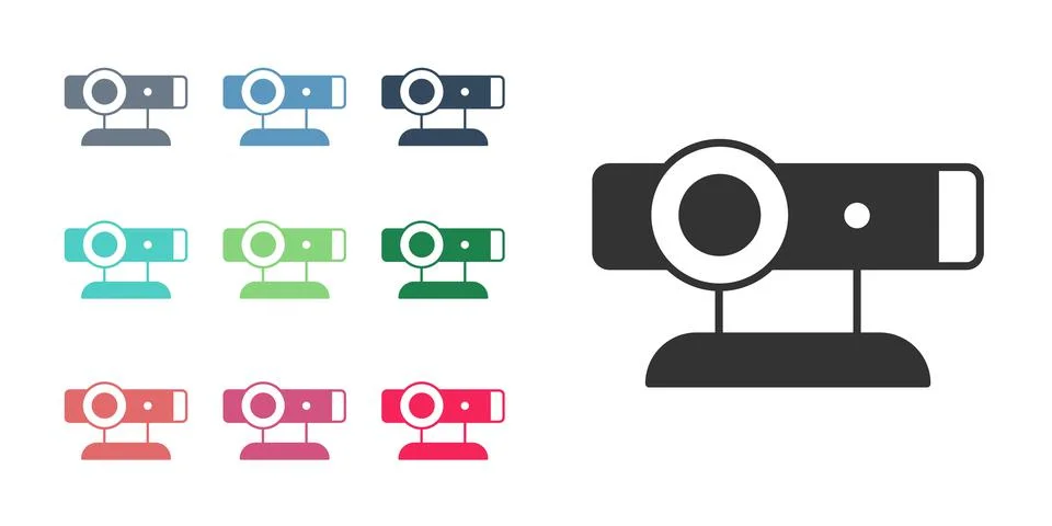 Black Web camera icon isolated on white background. Chat camera. Webcam icon Stockillustratie
