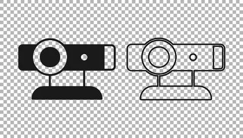 Black Web camera icon isolated on transparent background. Chat camera. Webcam Stockillustratie