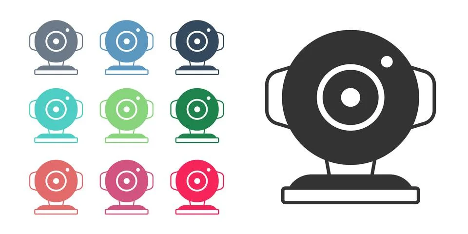 Black Web camera icon isolated on white background. Chat camera. Webcam icon Stock Illustration