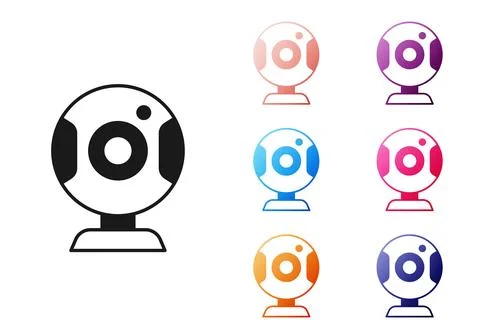 Black Web camera icon isolated on white background. Chat camera. Webcam icon Stock Illustration