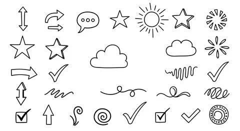 Black web icons set with checkmarks and stars 스톡 일러스트