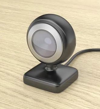 Black webcam on wooden table Stock Illustration