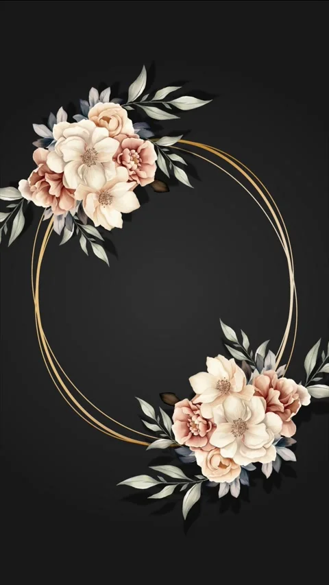 Black Wedding Invitation Template with White Flower and Circle Frame Stock Footage 292492601