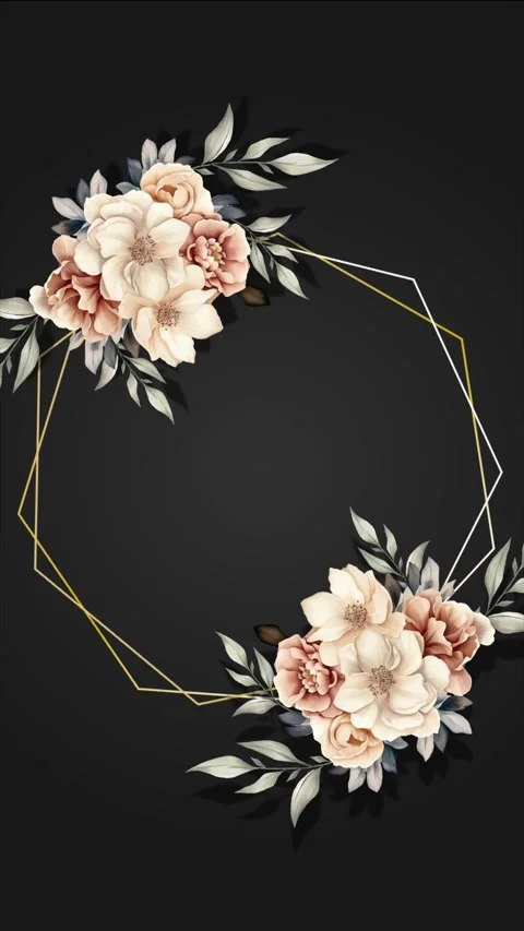 Black Wedding Invitation Template with White Flower and Hexagonal Frame Stock Footage 292492605