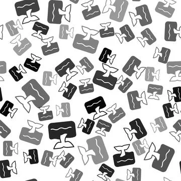 Black Whale tail in ocean wave icon isolated seamless pattern on white Illustrazione stock