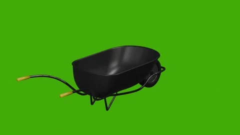 A black wheelbarrow rotates on a green screen Stock Footage 279343143