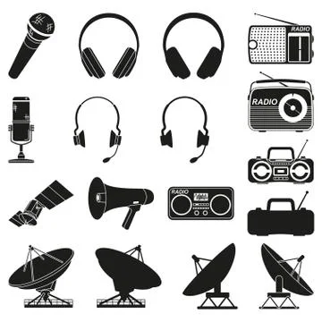 Black white 17 telecommunication elements Stock Illustration