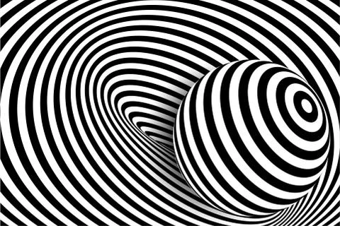 Black white 3d line distortion ball illusion Stock Illustration