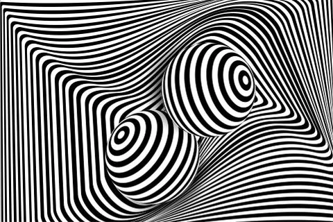 Black white 3d line distortion ball illusion Illustrazione stock