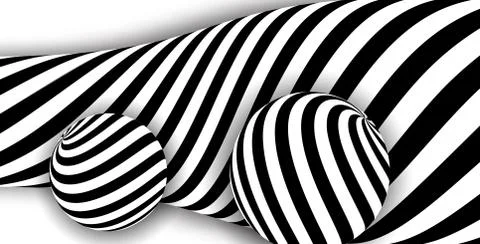 Black white 3d line distortion ball illusion Stock Illustration