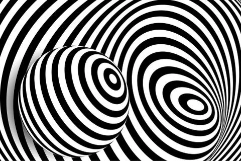 Black white 3d line distortion ball illusion Illustrazione stock