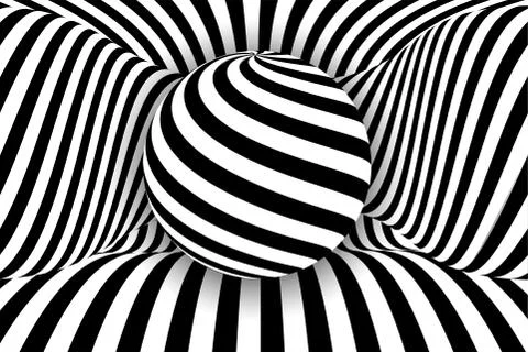 Black white 3d line distortion ball illusion Stock Illustration
