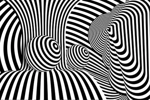 Black white 3d line distortion ball illusion Stock Illustration