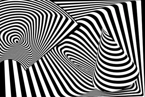 Black white 3d line distortion cone illusion Illustrazione stock