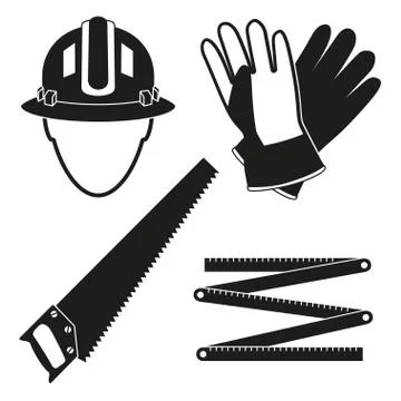 Black white 4 carpenter elements silhouette set Stock Illustration