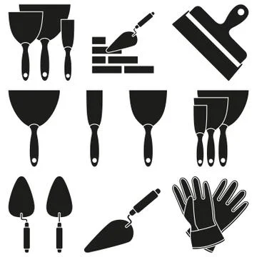 Black white 9 wall construction silhouette element Stock Illustration