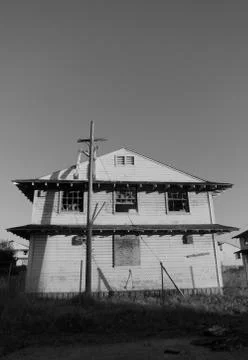 Black &amp; White - Abandoned School - Front View Stock Photos