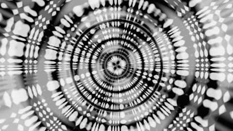 Black white abstract animated patterns of circles and lines. Endless looped back Stock Footage 247683827