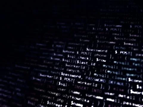 Black white abstract computer code. White programming code on black backgroun Stock Photos