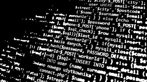 Black white abstract computer code. White programming code on black backgroun 스톡 사진