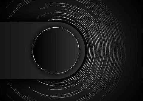 Black white abstract geometric tech background with dotted lines circles Illustrazione stock