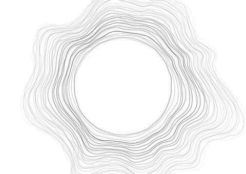 Black white abstract minimal background with circular curved wavy lines Stock Illustration