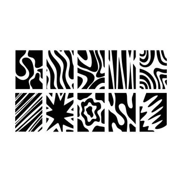 Black White Abstract Shape Pattern Bundle, Bold Organic Wave Stripe Fluid B.. Illustrazione stock