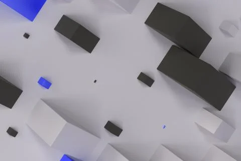 Black, white and blue rectangular shapes of random size on white background Stock Illustration