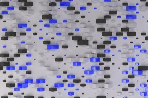 Black, white and blue rectangular shapes of random size on white background Stock Illustration