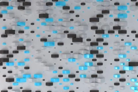 Black, white and blue rectangular shapes of random size on white background Stock Illustration