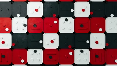 Black white and red square sections with multicolored cylinders moving Stock Footage 156734520