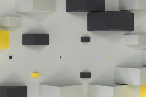 Black, white and yellow rectangular shapes of random size on white background Illustrazione stock