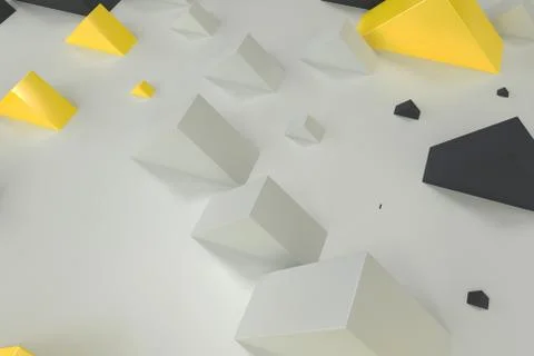 Black, white and yellow rectangular shapes of random size on white background Stock Illustration