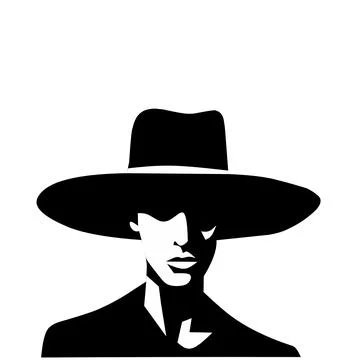 Black white animated vector illustration icon of a man wearing a hat Stock Illustration