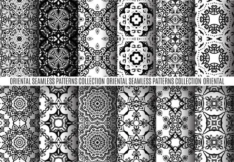 Black White Arabesque Patterns Stock Illustration