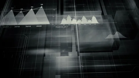 Black-white background with infographics and big data. Stock Footage 129305226