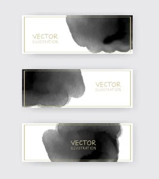 Black white banners set with abstract black ink wash painting Stock Illustration