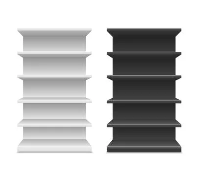 Black &amp; White Blank Empty Showcase Displays With Retail Shelves Front View 3D ,P Stock Illustration