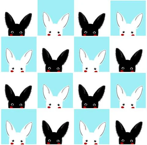 Black White Blue Rabbit Chess board Background Illustrazione stock