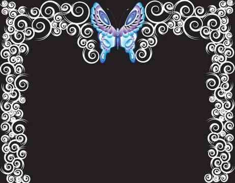 Black White Butterfly Frame Stock Illustration